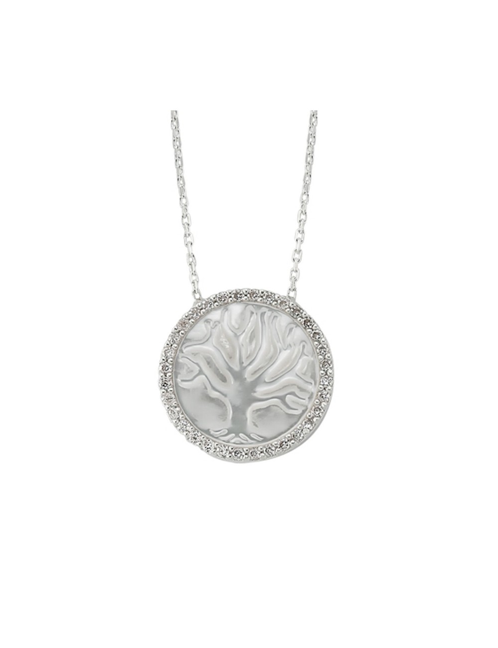 STERLING SILVER TREE OF LIFE NECKLACE & CZ CIRCUMFERENCE